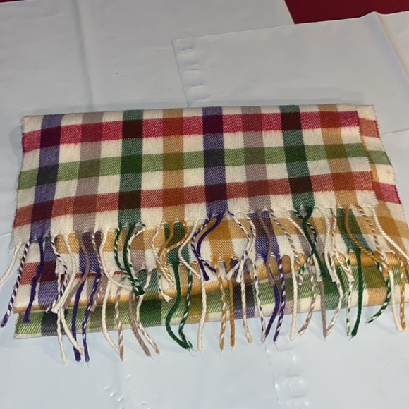 Cashmyarn by Berkshire CHECKERED COLORFUL SQUARES PLAID LONG Scarf fringe ends - Picture 2 of 8
